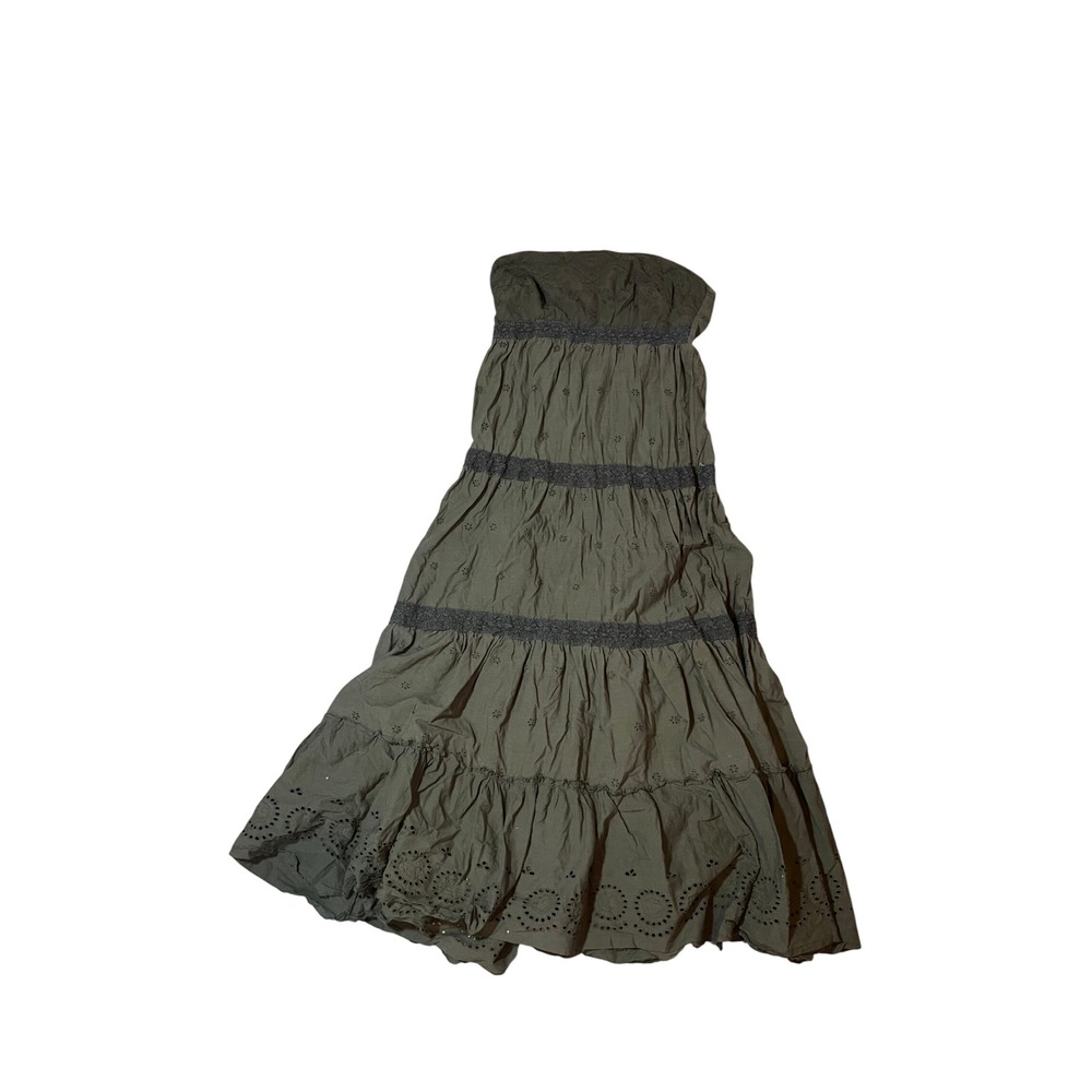 Olive Strapless Tiered Maxi Dress